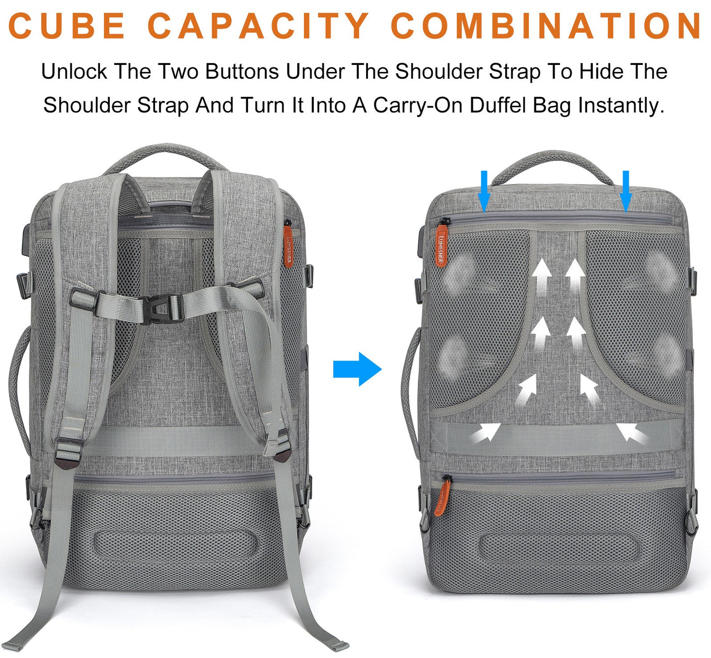 Modern All-In-One Expandable Business Travel Carry-On Backpack/Duffel