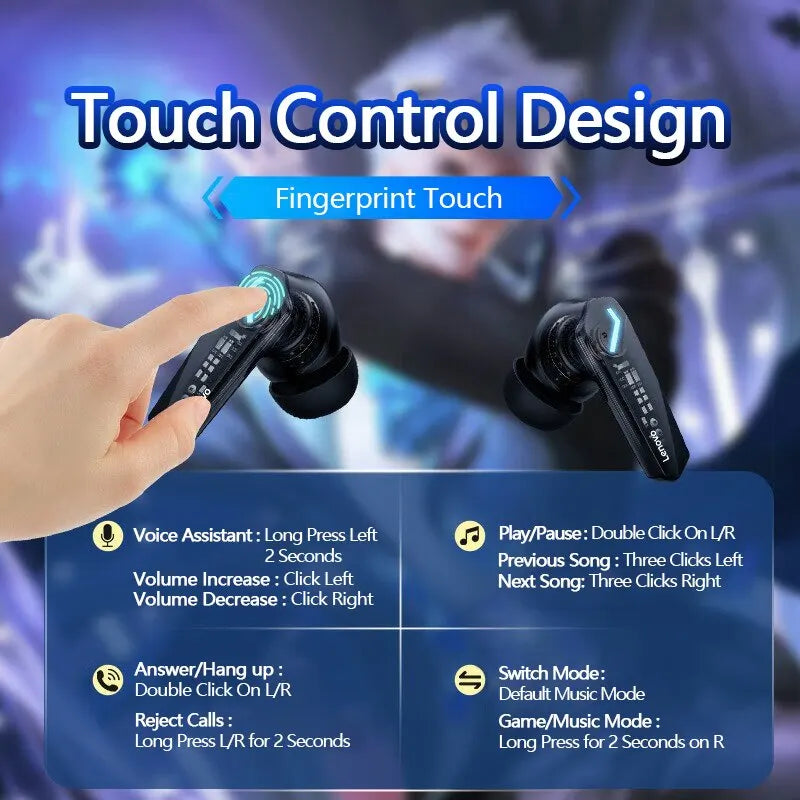 Lenovo GM2 Pro Bluetooth 5.3 Wireless In-Ear Gaming Low Latency Dual Mode Earbuds