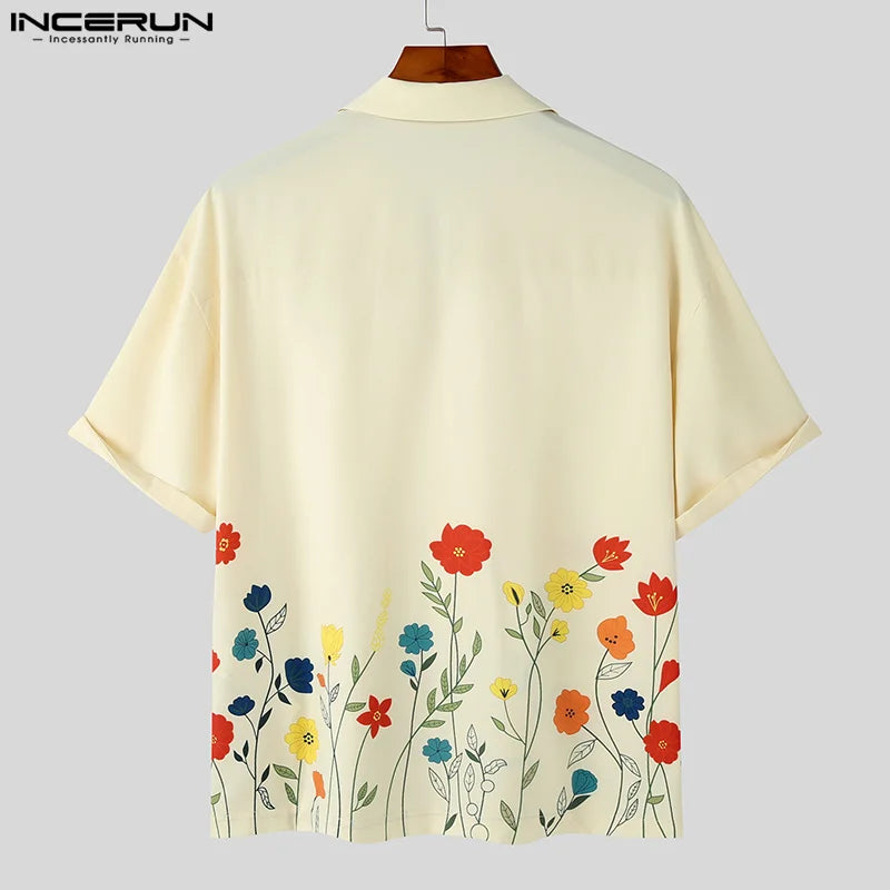 Korean-Style Summer Fashion Printed Floral Short-Sleeve Shirt