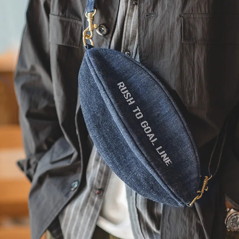 Navy Raw Denim Rugby Vintage-Style Belt Phone Pouch Chest Bag