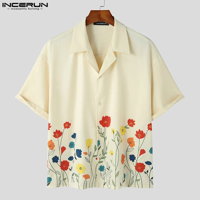 Korean-Style Summer Fashion Printed Floral Short-Sleeve Shirt