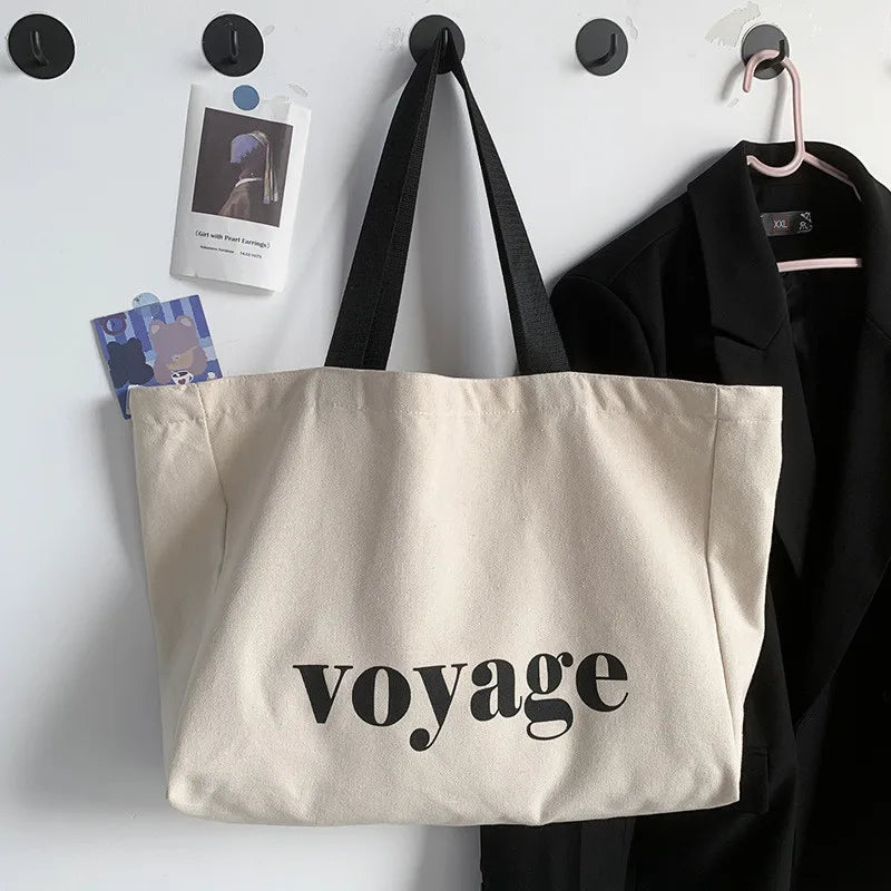 Chic "Voyage" Letter Canvas Casual Versatile Shoulder Tote Bag