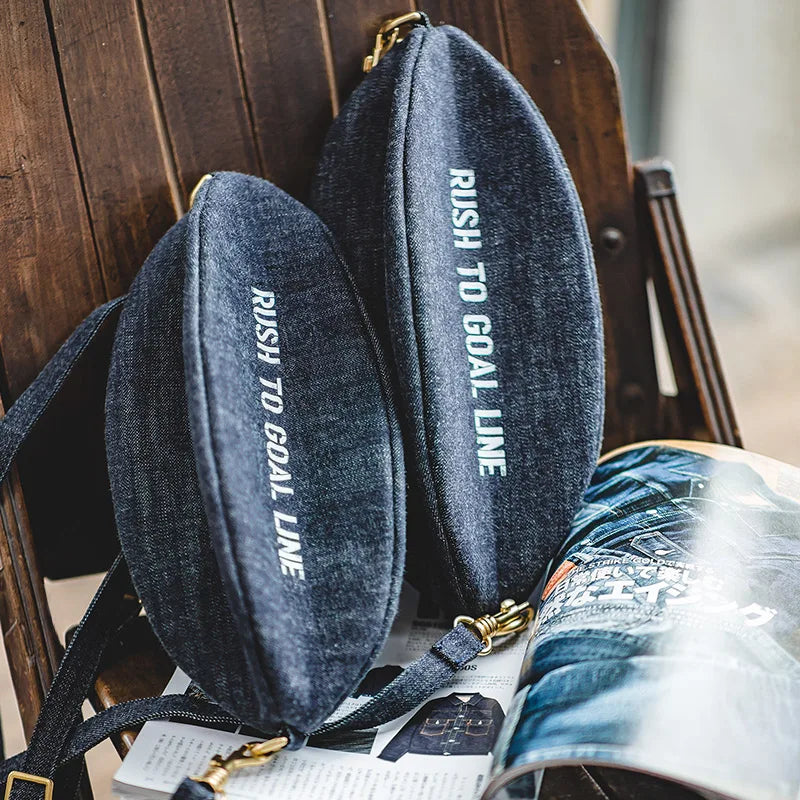 Navy Raw Denim Rugby Vintage-Style Belt Phone Pouch Chest Bag