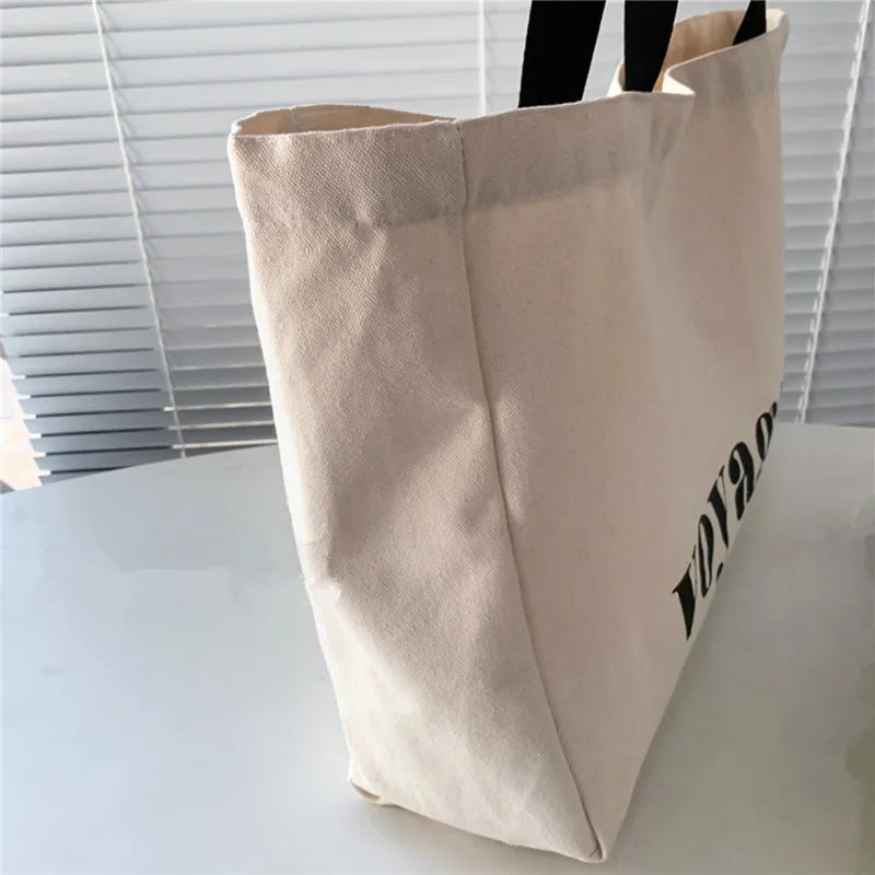 Chic "Voyage" Letter Canvas Casual Versatile Shoulder Tote Bag