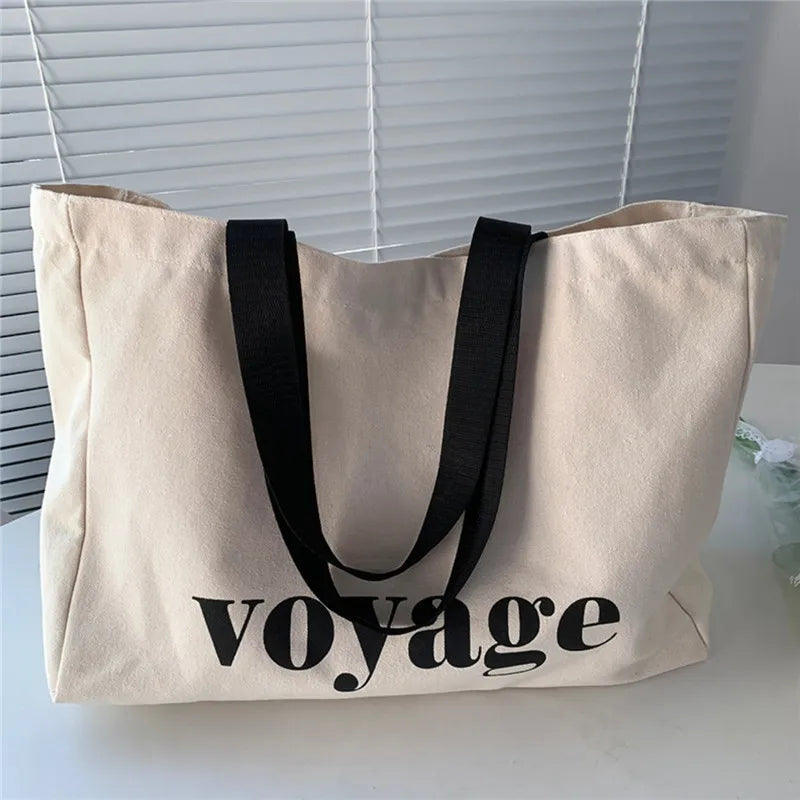 Chic "Voyage" Letter Canvas Casual Versatile Shoulder Tote Bag