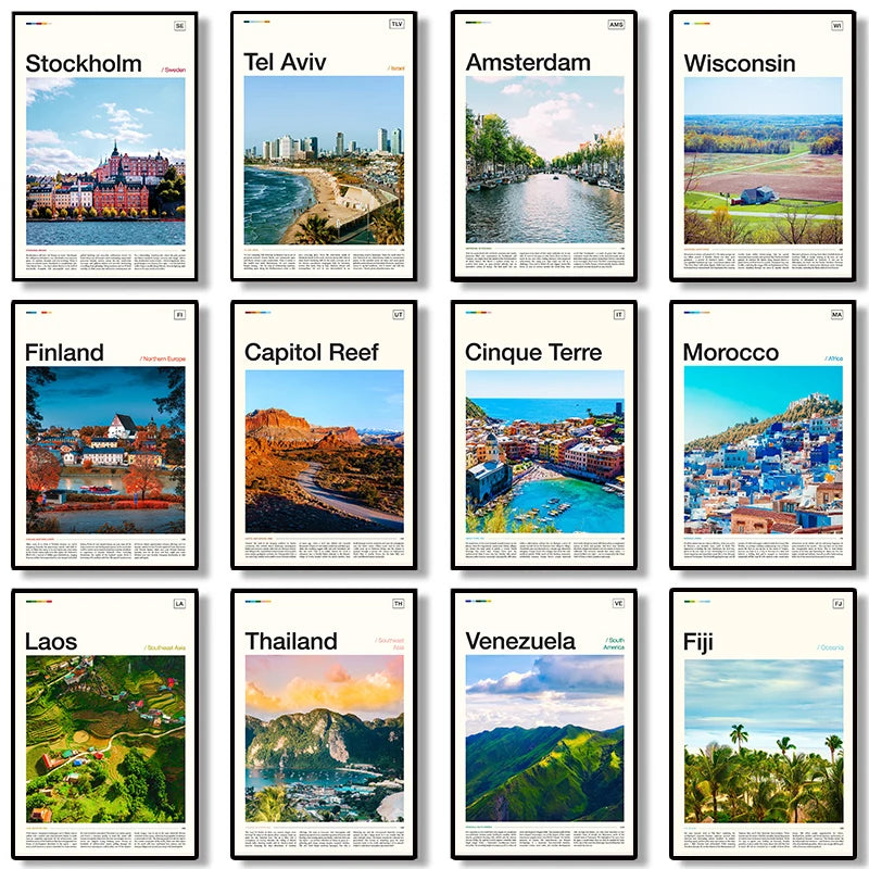 Retro Travel Guide Vintage Canvas Print Posters Holiday Travel Tourism Wall Art Decor