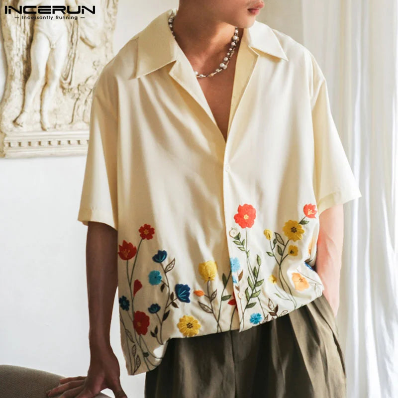 Korean-Style Summer Fashion Printed Floral Short-Sleeve Shirt