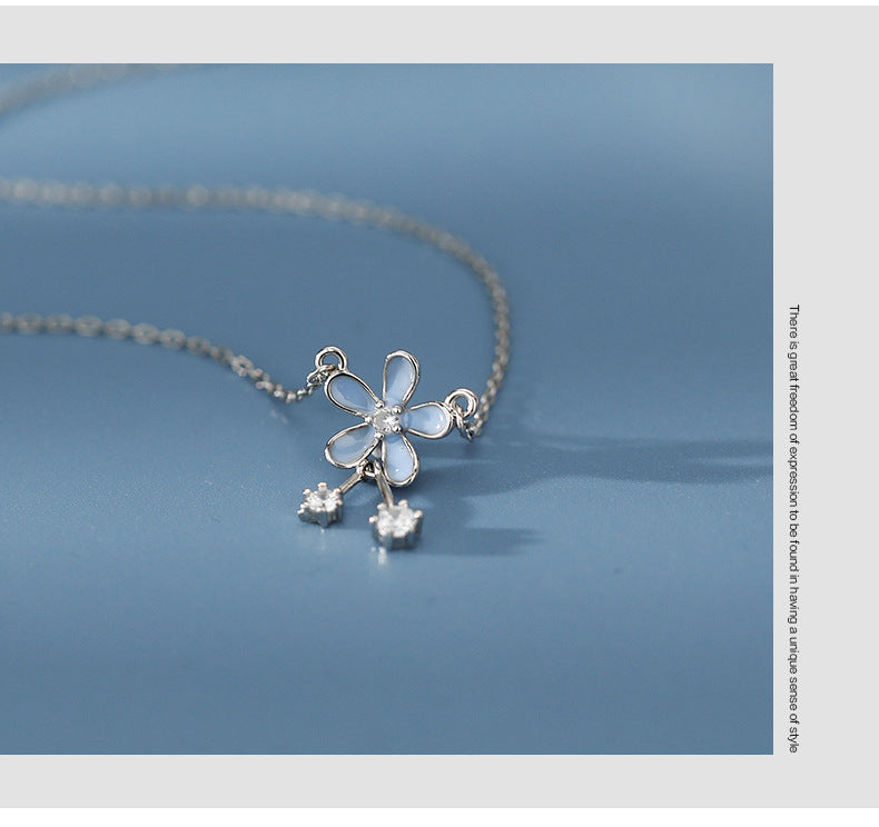S999 Fine Pure Silver Flower Summer Necklace, 99.9% Pure