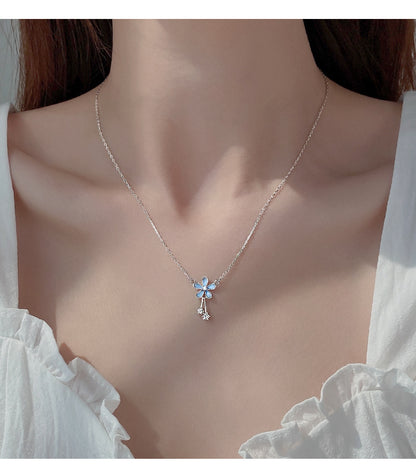S999 Fine Pure Silver Flower Summer Necklace, 99.9% Pure