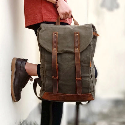 Vintage Explorer Classic Canvas Double-Belt Comfortable Carry Backpack