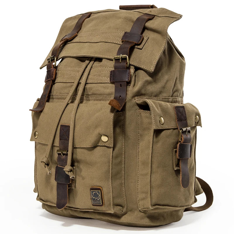 Western-Style Canvas and Leather Adventure Cowboy Rucksack
