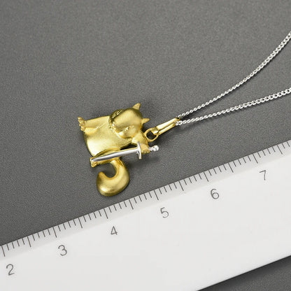 18K Gold Heroic Adventure Squirrel Knight Pendant Real 925 Sterling Silver