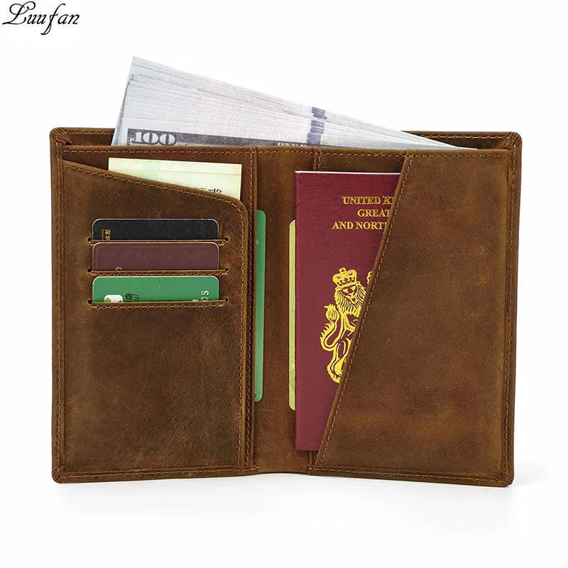 Rugged & Reliable Crazy Horse Leather RFID-Blocking Passport Holder Business Travel Wallet