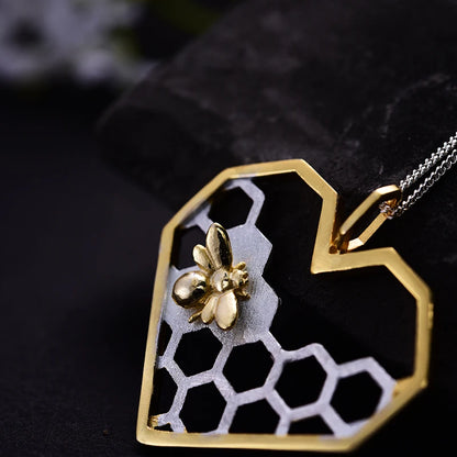 Honeycomb Heart 925 Sterling Silver Fine Jewelry Bee Love Heart Pendant (without chain)