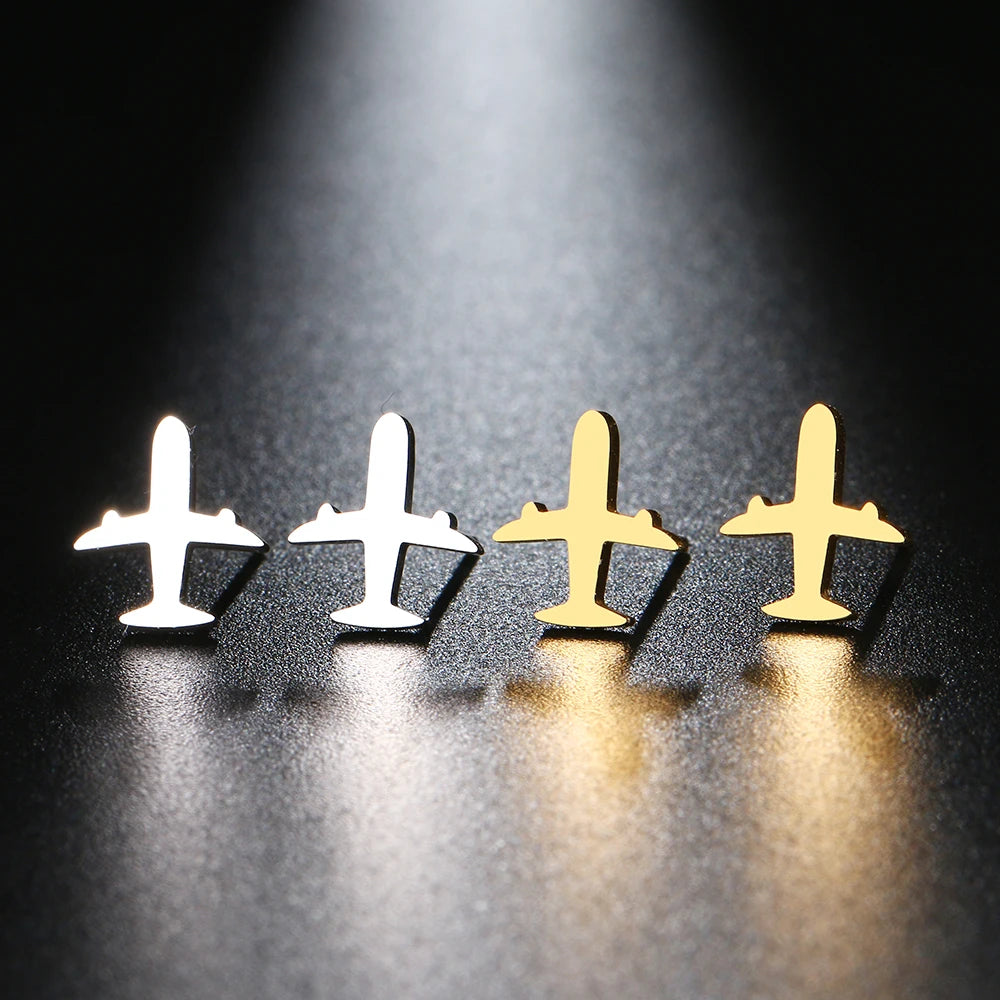 Wanderlust Spirit Stainless Steel Simple Airplane Stud Earrings