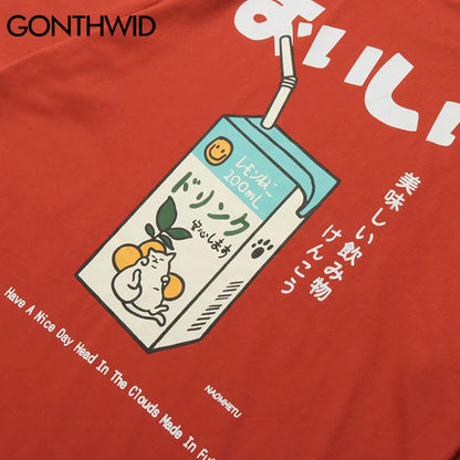 Harajuku-Style Streetwear Japanese Milk Print T-Shirt
