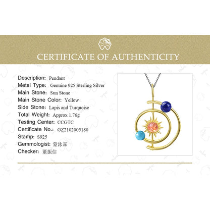 Celestial Elegance Real 925 Sterling Silver Handmade 18K Gold Solar System Pendant Without Necklace