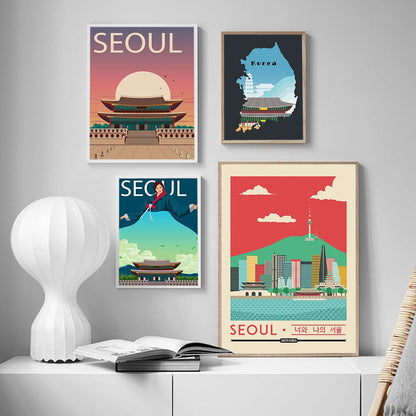 Seoul City South Korea Travel Landscape Unframed Canvas Wall Art Poster