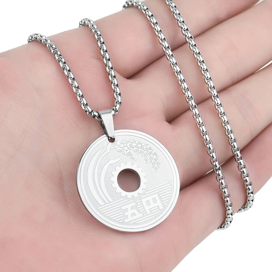 Lucky Japanese 5 Yen Coin Pendant Stainless Steel Good Luck Destiny Necklace