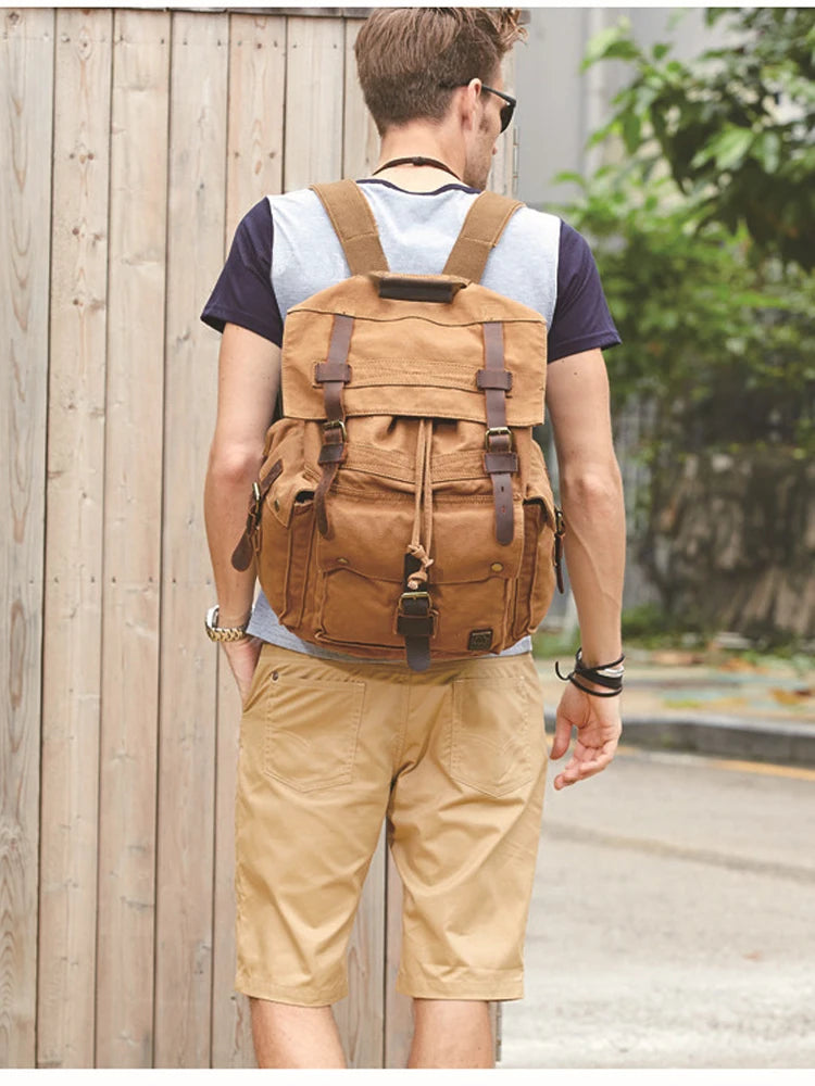 Spirit of Adventure Military-Inspired Canvas Leather Hiking Backpack