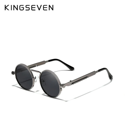 KINGSEVEN Retro Gothic Steampunk Polarized Round Metal Frame Sunglasses