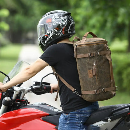 35L Road Warrior Heavy-Duty Canvas Shoulder Rucksack Motorcycle Bag