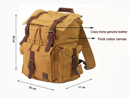 Spirit of Adventure Military-Inspired Canvas Leather Hiking Backpack