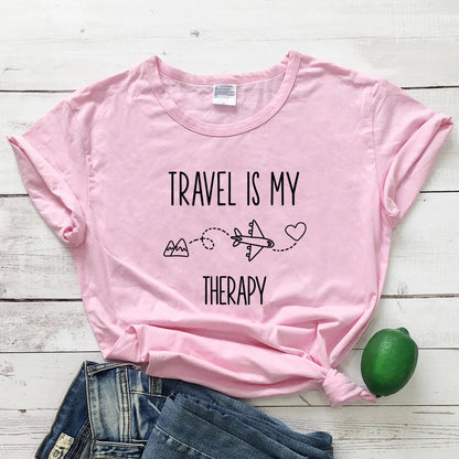 "Travel Is My Therapy" 100% Cotton Casual Adventure T-Shirt