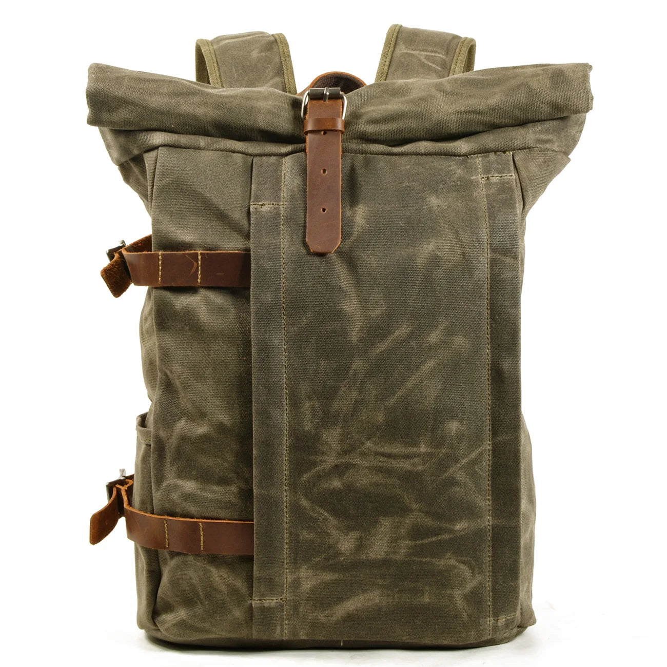 Wanderlust Adventure American Escape Durable Waxed Canvas Roll-Top Backpack