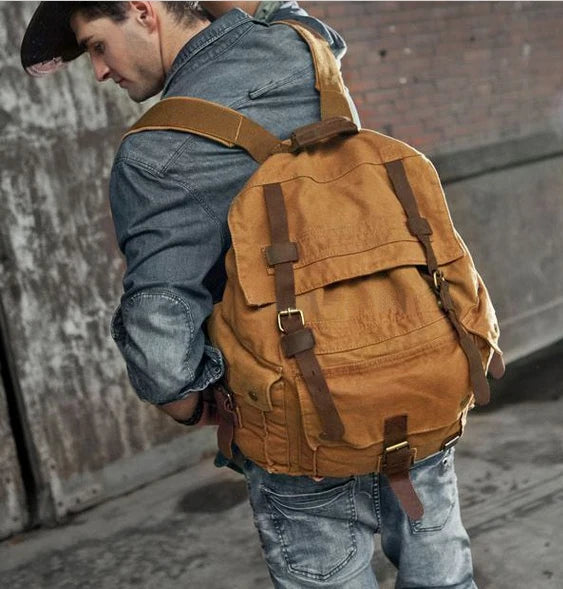 Spirit of Adventure Military-Inspired Canvas Leather Hiking Backpack