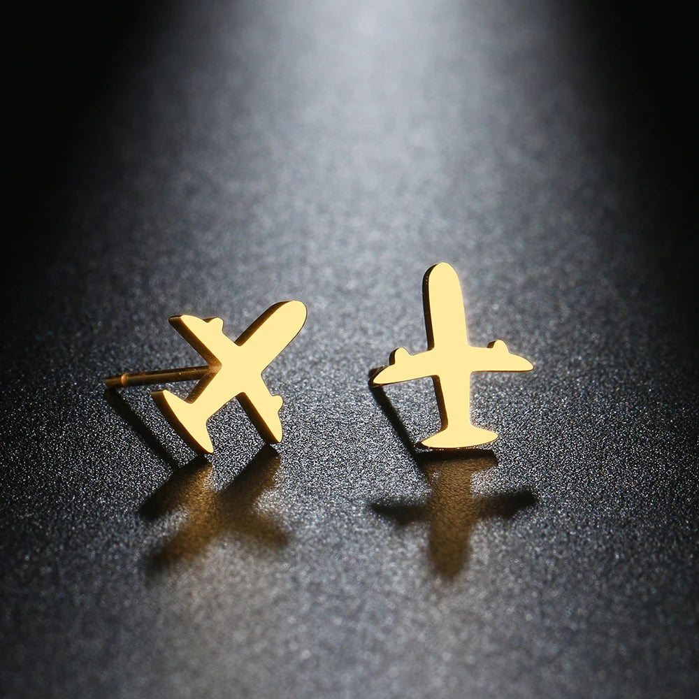 Wanderlust Spirit Stainless Steel Simple Airplane Stud Earrings