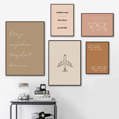 Travel Inspiration Quotes Canvas Print Gallery Wall Art Modern Boho Home Decor