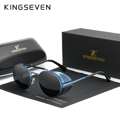 KINGSEVEN Retro Round Steampunk Travel Sunglasses