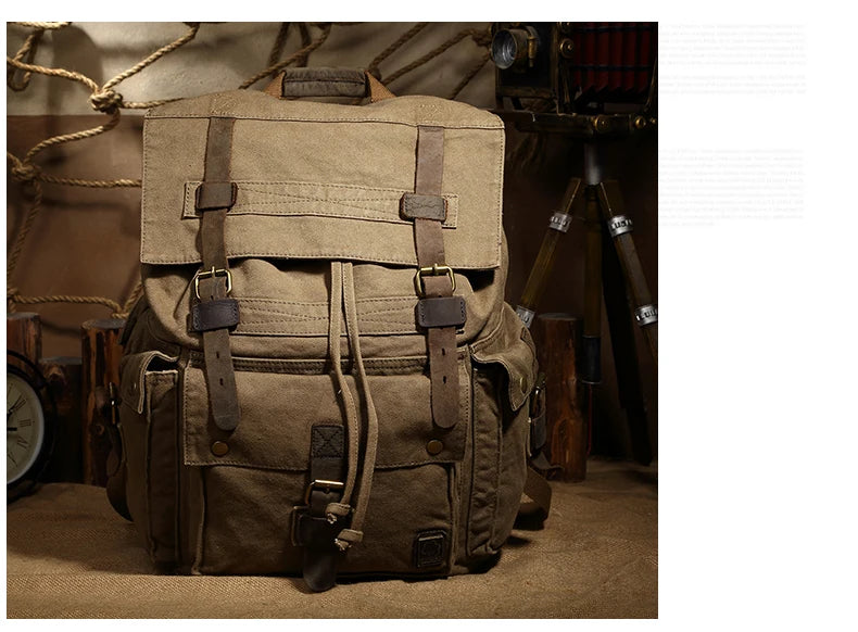 Spirit of Adventure Military-Inspired Canvas Leather Hiking Backpack