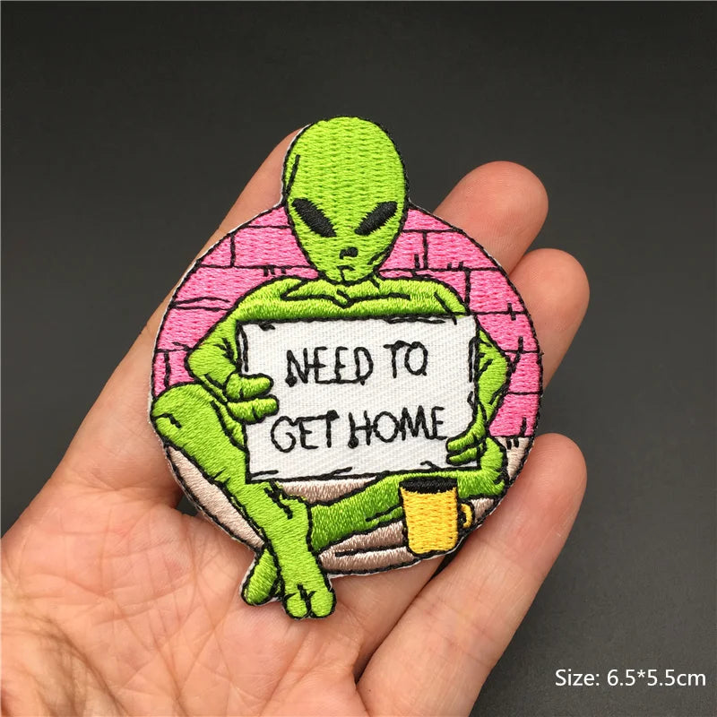 Space Alien DIY Iron-On Patches for Backpacks, Clothing, etc.