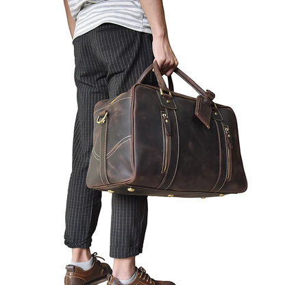 Classic Travel Style Genuine Leather Weekend Over-Night Carry-On Duffle Bag