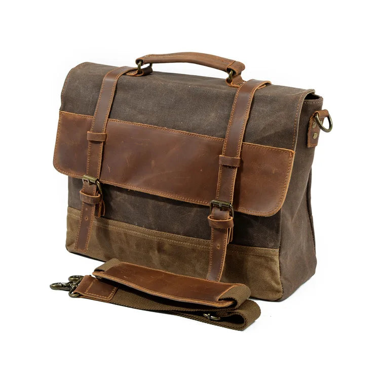 Timeless Adventure Oil Wax Canvas Business Briefcase Shoulder Messenger Bag