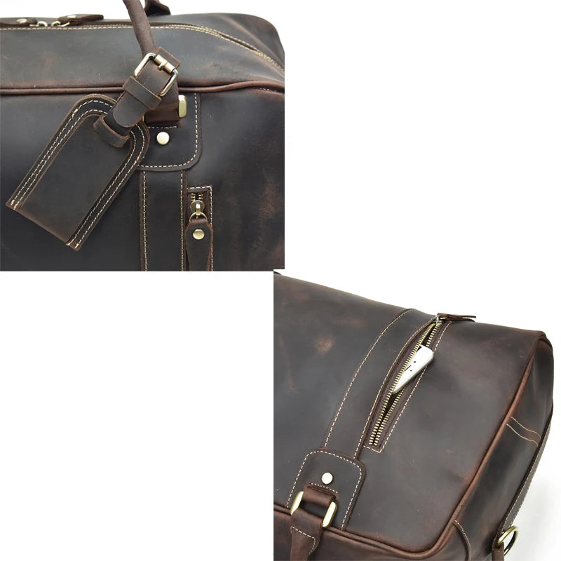 Classic Travel Style Genuine Leather Weekend Over-Night Carry-On Duffle Bag