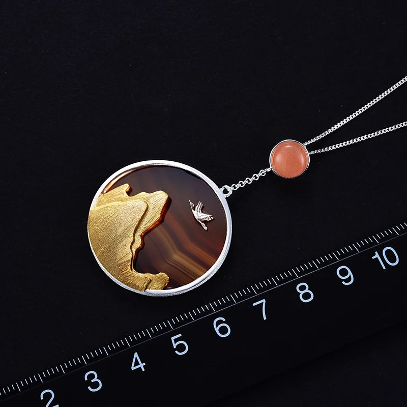 Natural Gemstone Returning Bird in the Sunset Pendant