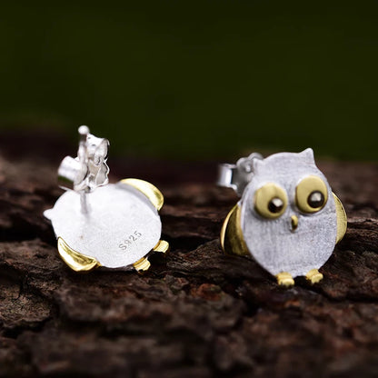 Whimsical & Wise 925 Sterling Silver Creative Design Cute Owl Stud Earrings