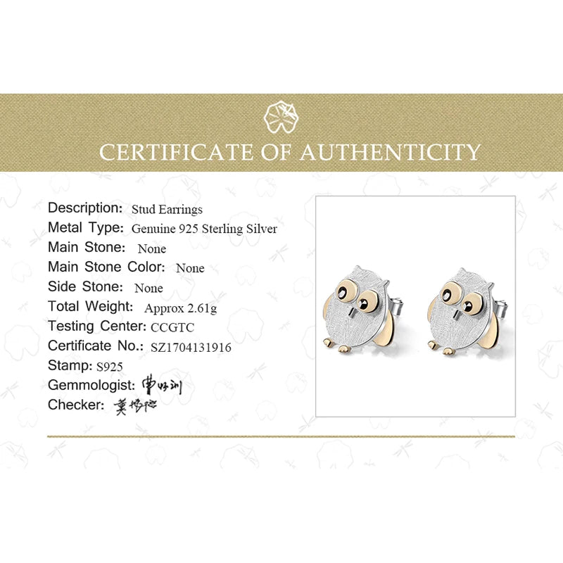 Whimsical & Wise 925 Sterling Silver Creative Design Cute Owl Stud Earrings