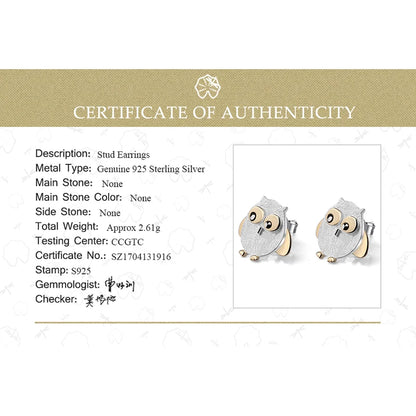 Whimsical & Wise 925 Sterling Silver Creative Design Cute Owl Stud Earrings