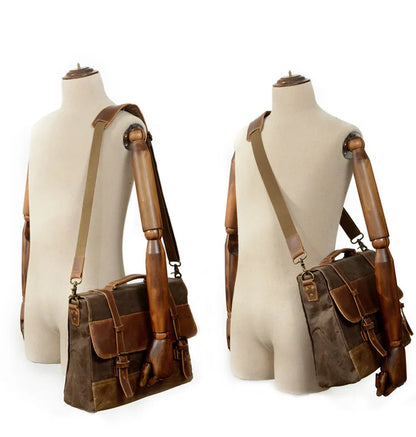 Timeless Adventure Oil Wax Canvas Business Briefcase Shoulder Messenger Bag