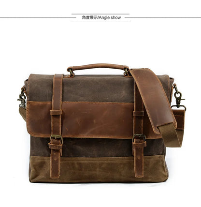 Timeless Adventure Oil Wax Canvas Business Briefcase Shoulder Messenger Bag