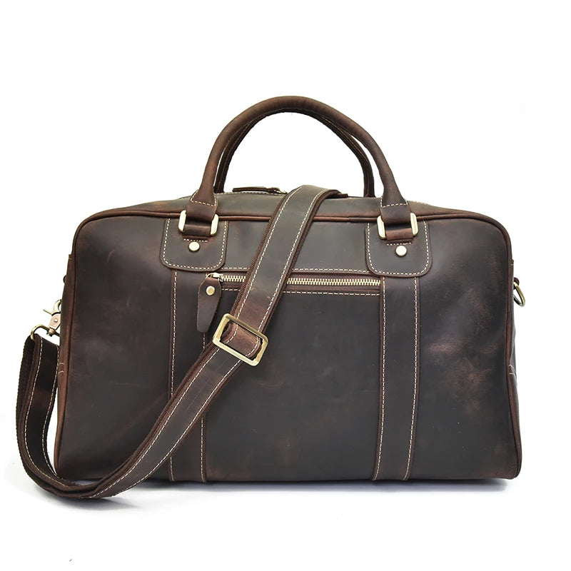 Classic Travel Style Genuine Leather Weekend Over-Night Carry-On Duffle Bag