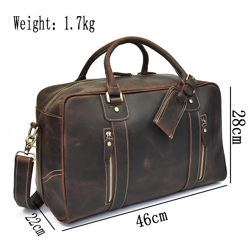 Classic Travel Style Genuine Leather Weekend Over-Night Carry-On Duffle Bag