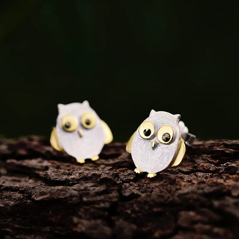 Whimsical & Wise 925 Sterling Silver Creative Design Cute Owl Stud Earrings