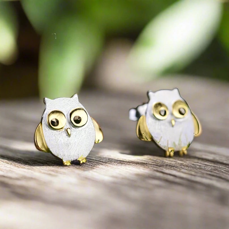 Whimsical & Wise 925 Sterling Silver Creative Design Cute Owl Stud Earrings