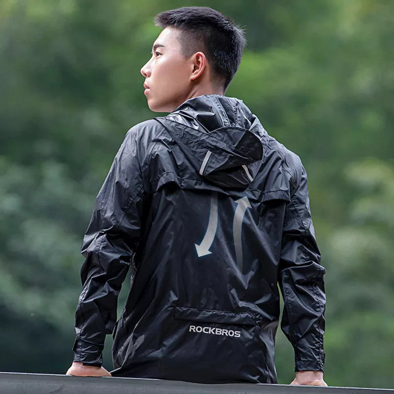 ROCKBROS Waterproof Reflective Cycling Hooded Windbreaker Jacket