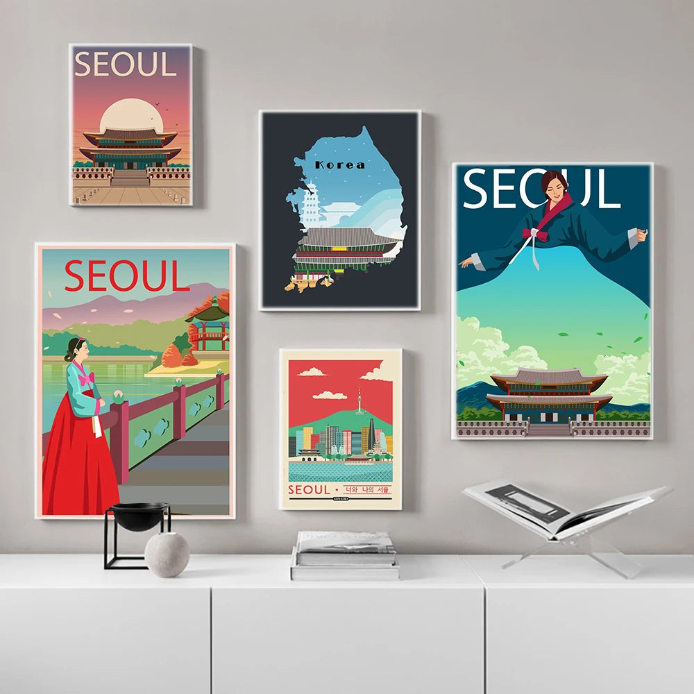 Seoul City South Korea Travel Landscape Unframed Canvas Wall Art Poster